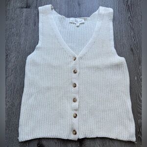 Olive & Oak Cream Knit Button Front Sweater Vest Size L Cotton Blend